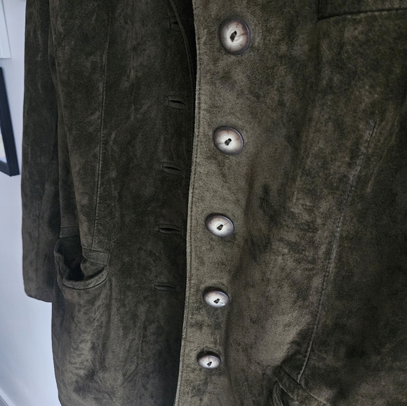 Vintage Suede Olive Green Danier Leather Coat - Picture 3 of 8